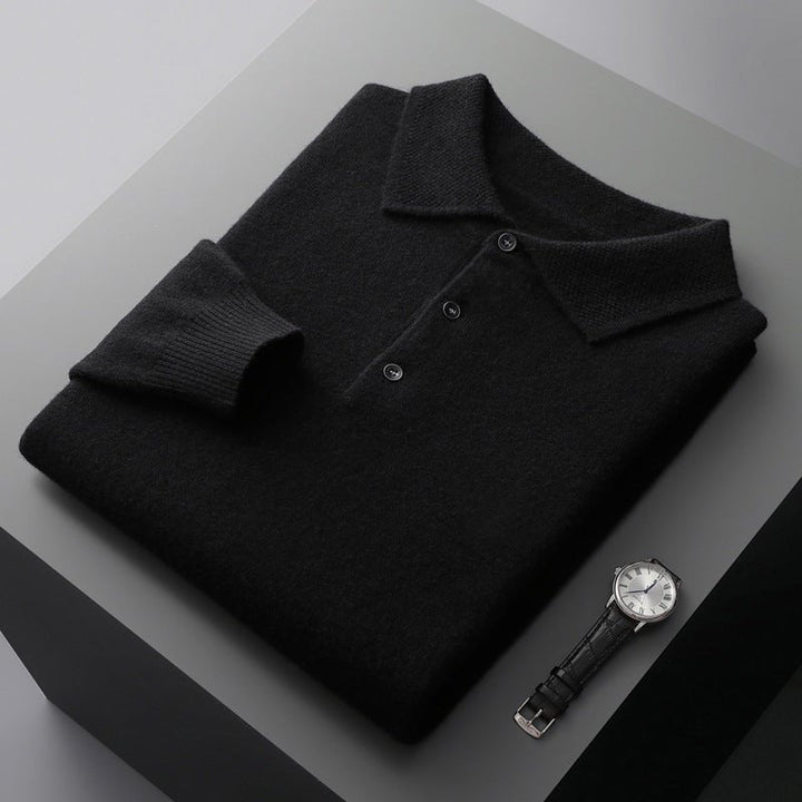 Heren Poloshirt Lange Mouwen - Klassieke Stijl - Zwart