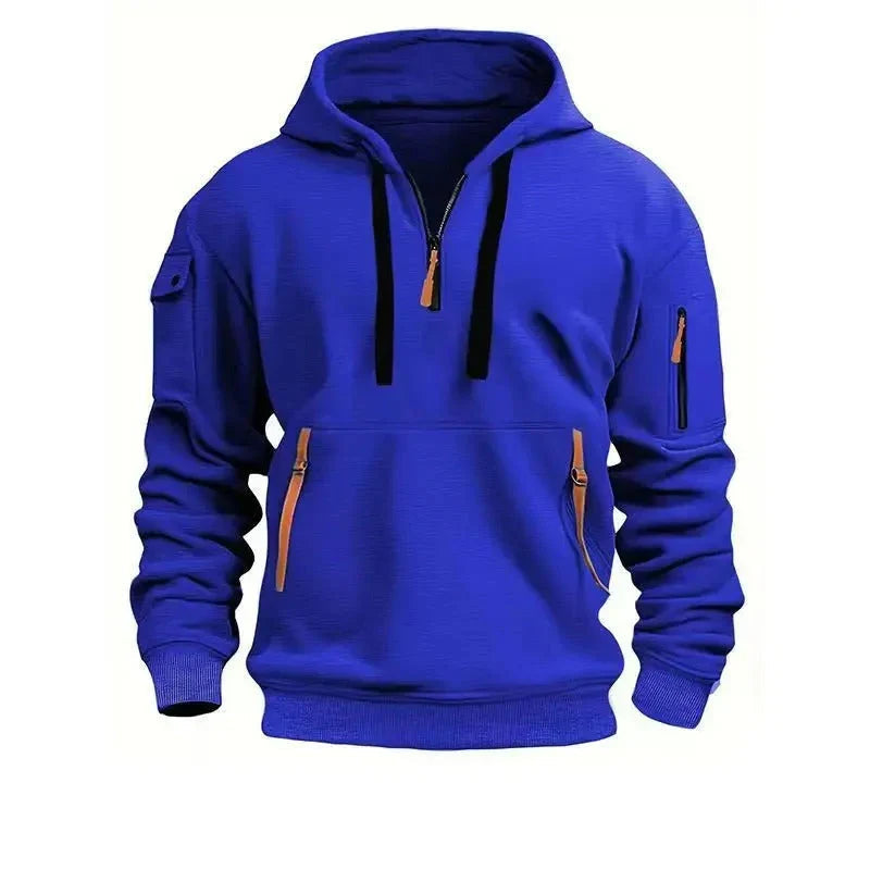 Heren Pullover Hoodie met Moutzak in blauw, Marineblauw