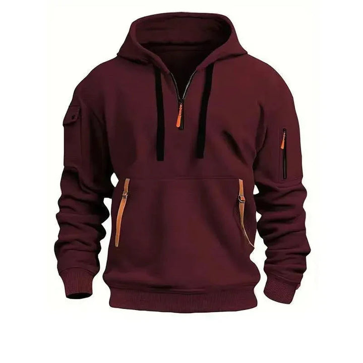 Heren Pullover Hoodie met Moutzak in donkerrood, Marineblauw