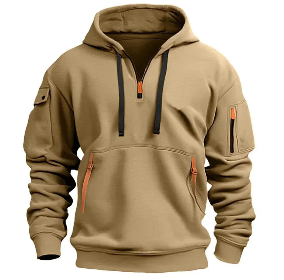 Heren Pullover Hoodie met Moutzak in khaki, Marineblauw