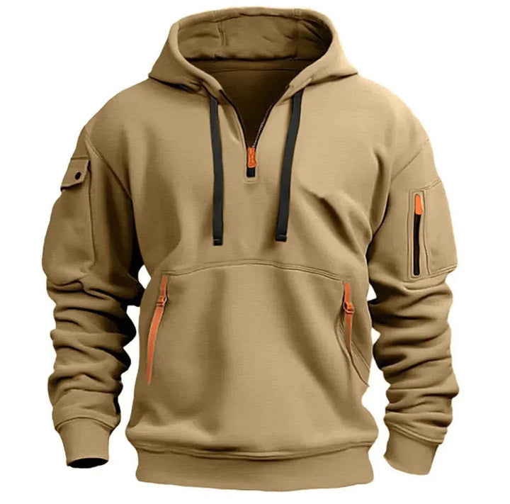 Heren Pullover Hoodie met Moutzak in khaki, Marineblauw