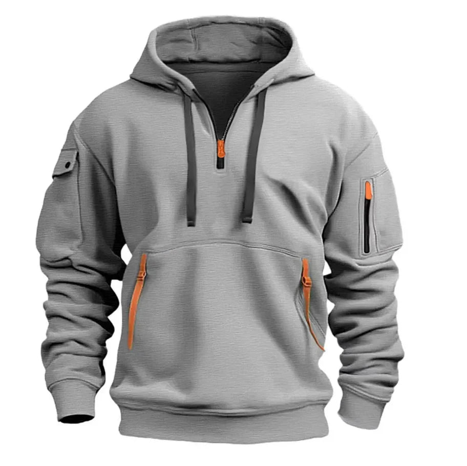 Heren Pullover Hoodie met Moutzak in lichtgrijs, Marineblauw