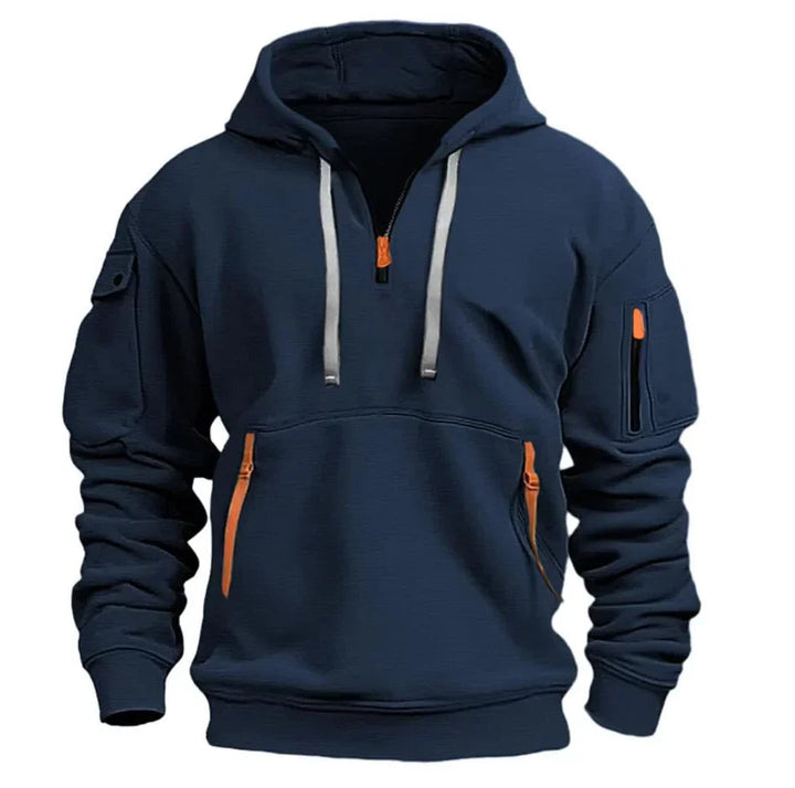 Heren Pullover Hoodie met Moutzak in marineblauw, Marineblauw