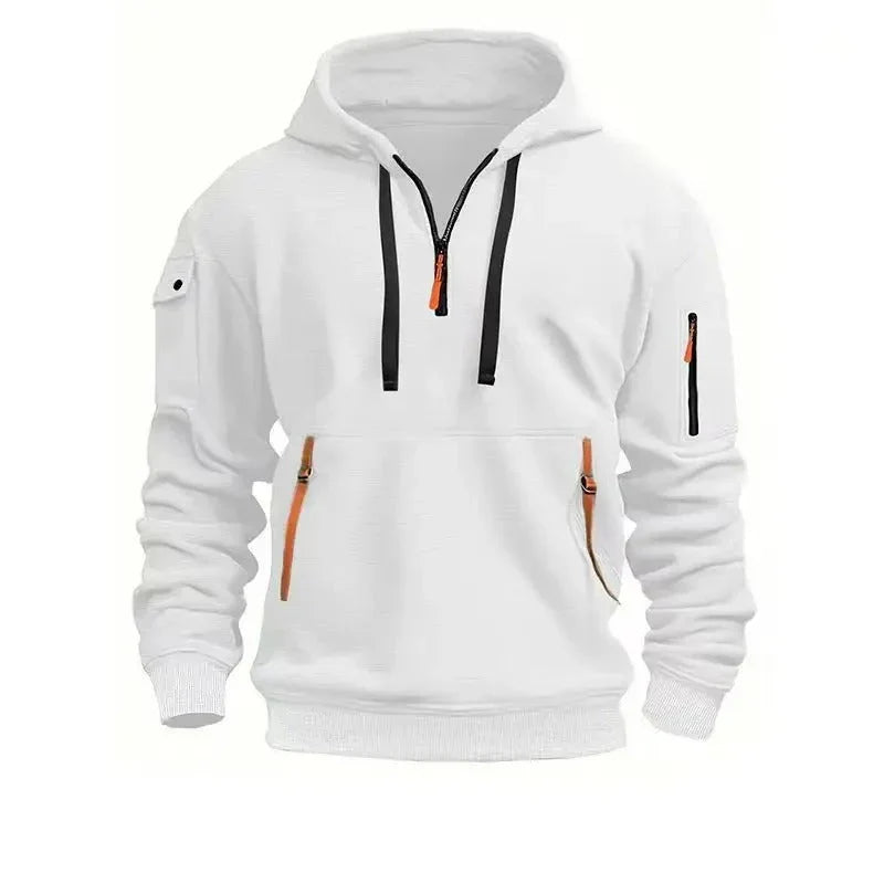 Heren Pullover Hoodie met Moutzak in wit, Marineblauw