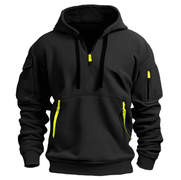 Heren Pullover Hoodie met Moutzak in zwart, Marineblauw