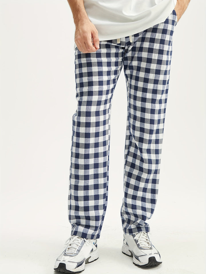 Heren Pyjamabroek Geruit - Losse pasvorm elastische taille - Blauw-Wit