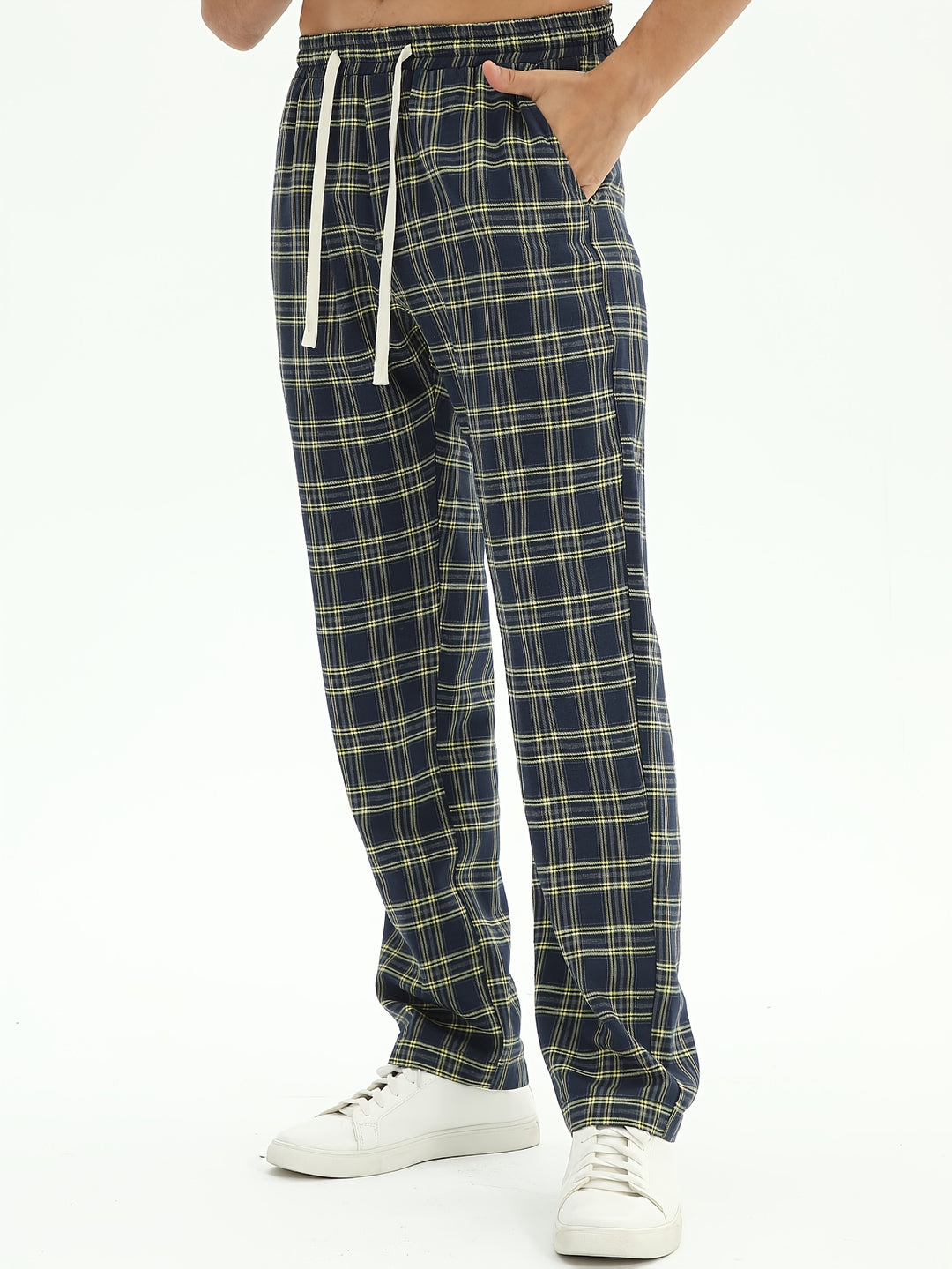 Heren Pyjamabroek Geruit - Losse pasvorm elastische taille - Blauw