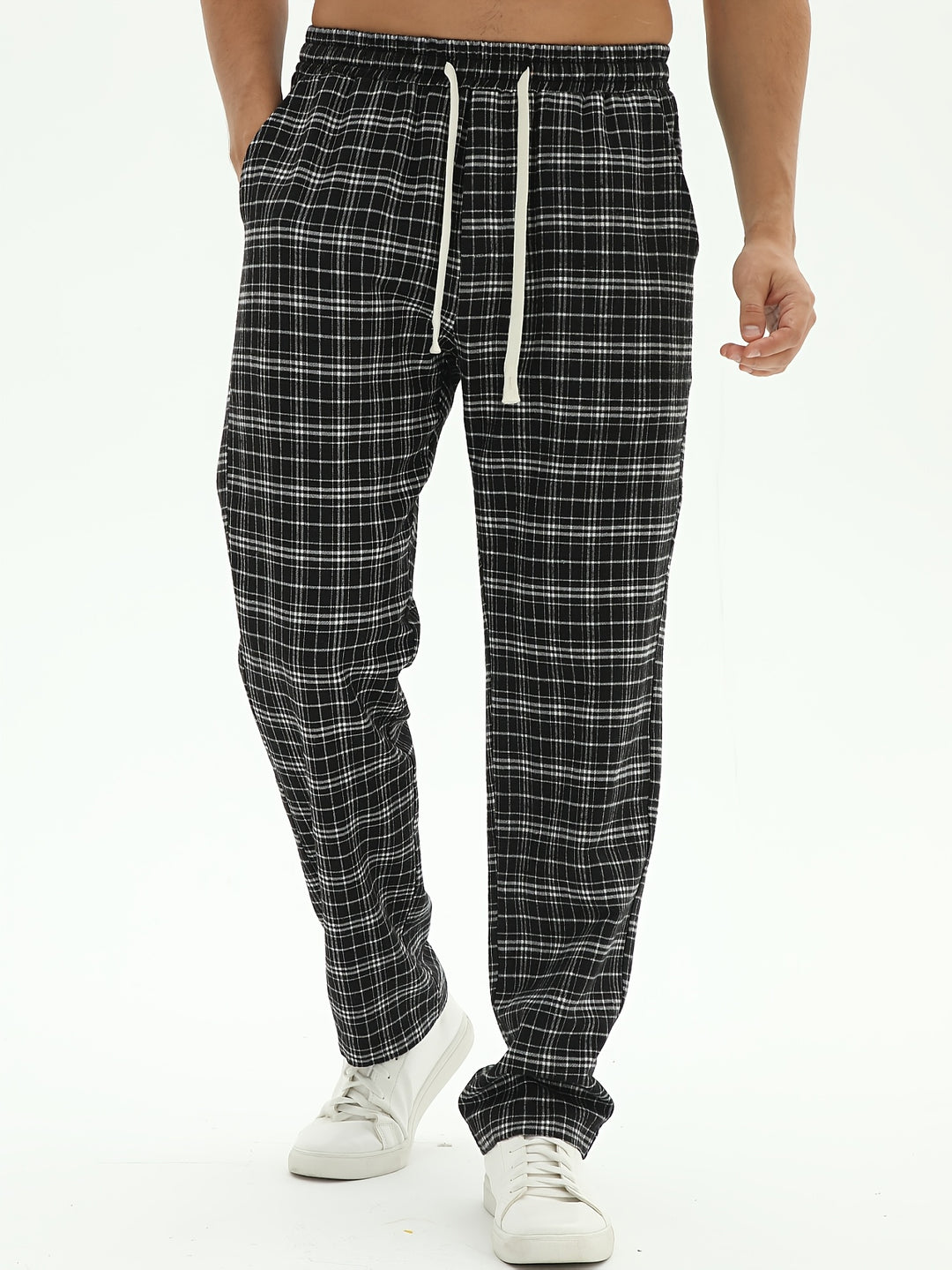 Heren Pyjamabroek Geruit - Losse pasvorm elastische taille - Zwart