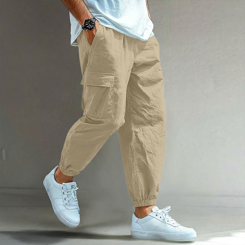 Heren Relaxed Cargo Broek in khaki, Comfortabele Vrijetijdsbroek