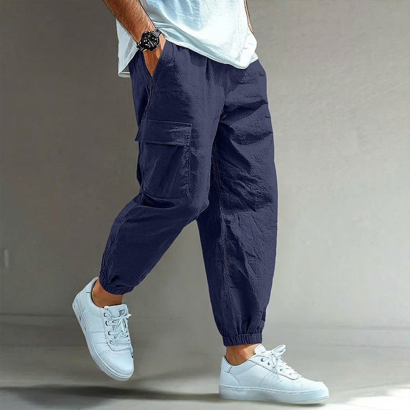 Heren Relaxed Cargo Broek in marineblauw, Comfortabele Vrijetijdsbroek
