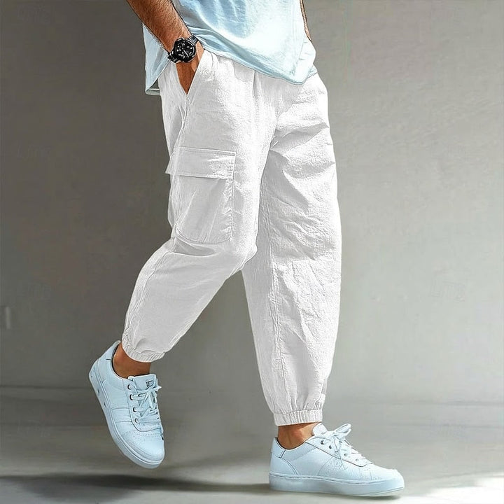 Heren Relaxed Cargo Broek in wit, Comfortabele Vrijetijdsbroek
