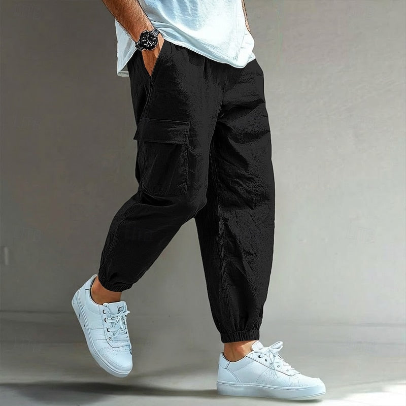 Heren Relaxed Cargo Broek in zwart, Comfortabele Vrijetijdsbroek