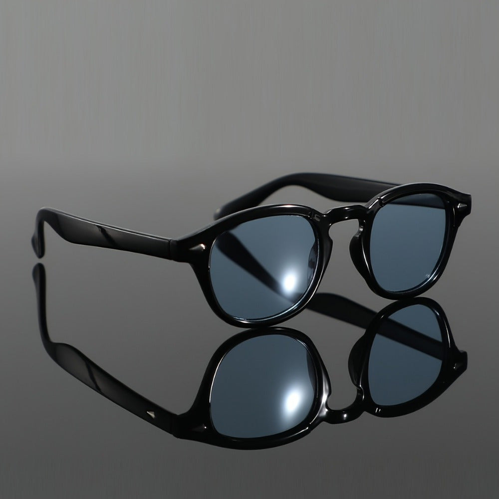 Heren Retro Zonnebril - Zwart Rond Frame met AC Lenzen