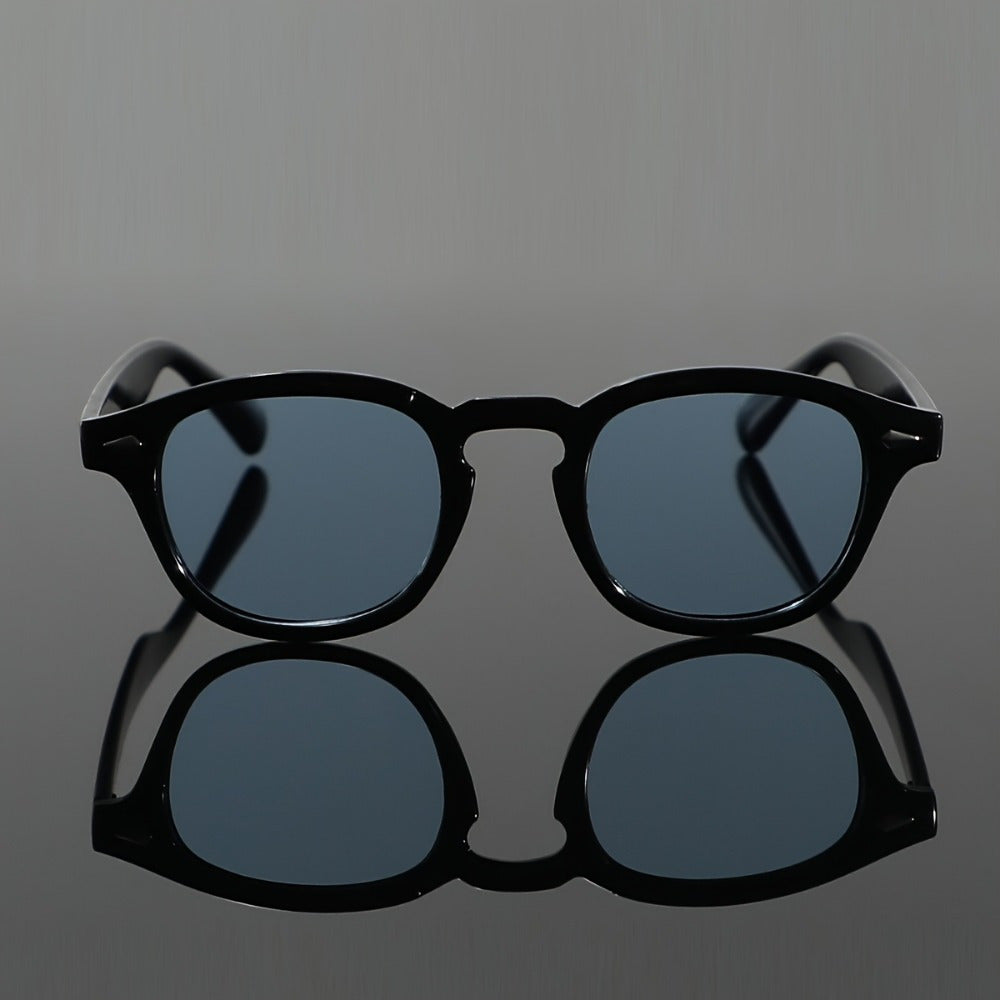 Heren Retro Zonnebril - Zwart Rond Frame met AC Lenzen