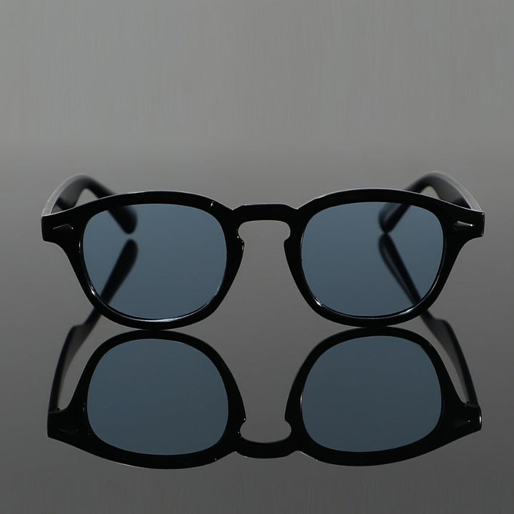 Heren Retro Zonnebril - Zwart Rond Frame met AC Lenzen