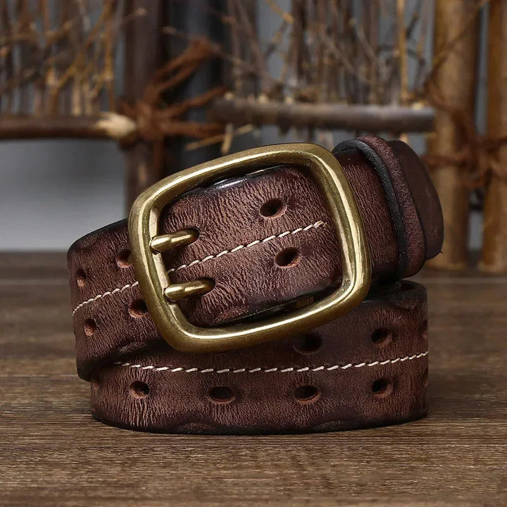 Heren Riem Runderleer Dubbele Gesp - Retro Stevig