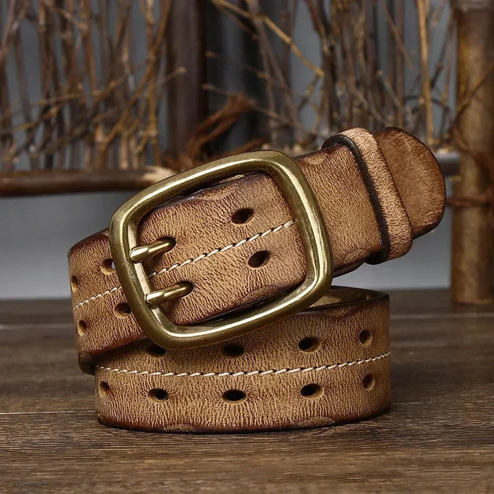 Heren Riem Runderleer Dubbele Gesp - Retro Stevig