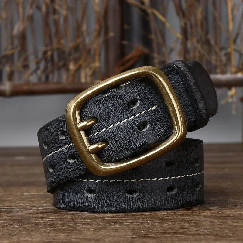 Heren Riem Runderleer Dubbele Gesp - Retro Stevig