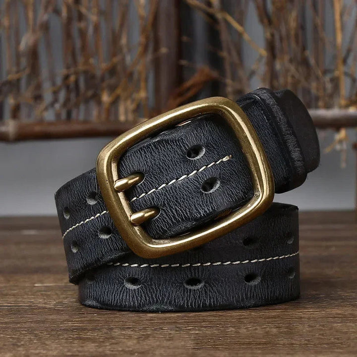 Heren Riem Runderleer Dubbele Gesp - Retro Stevig