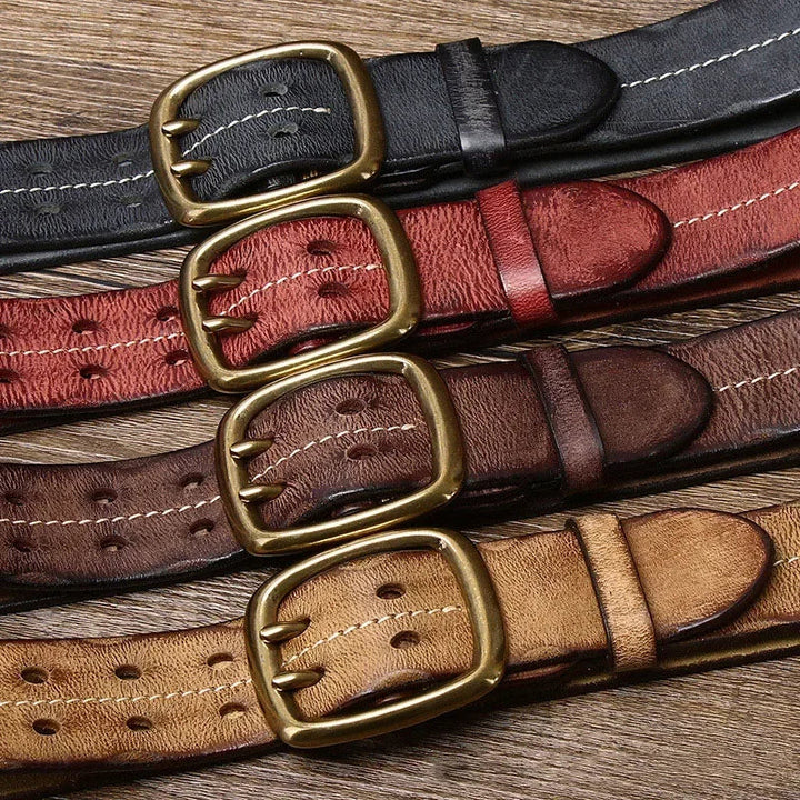 Heren Riem Runderleer Dubbele Gesp - Retro Stevig