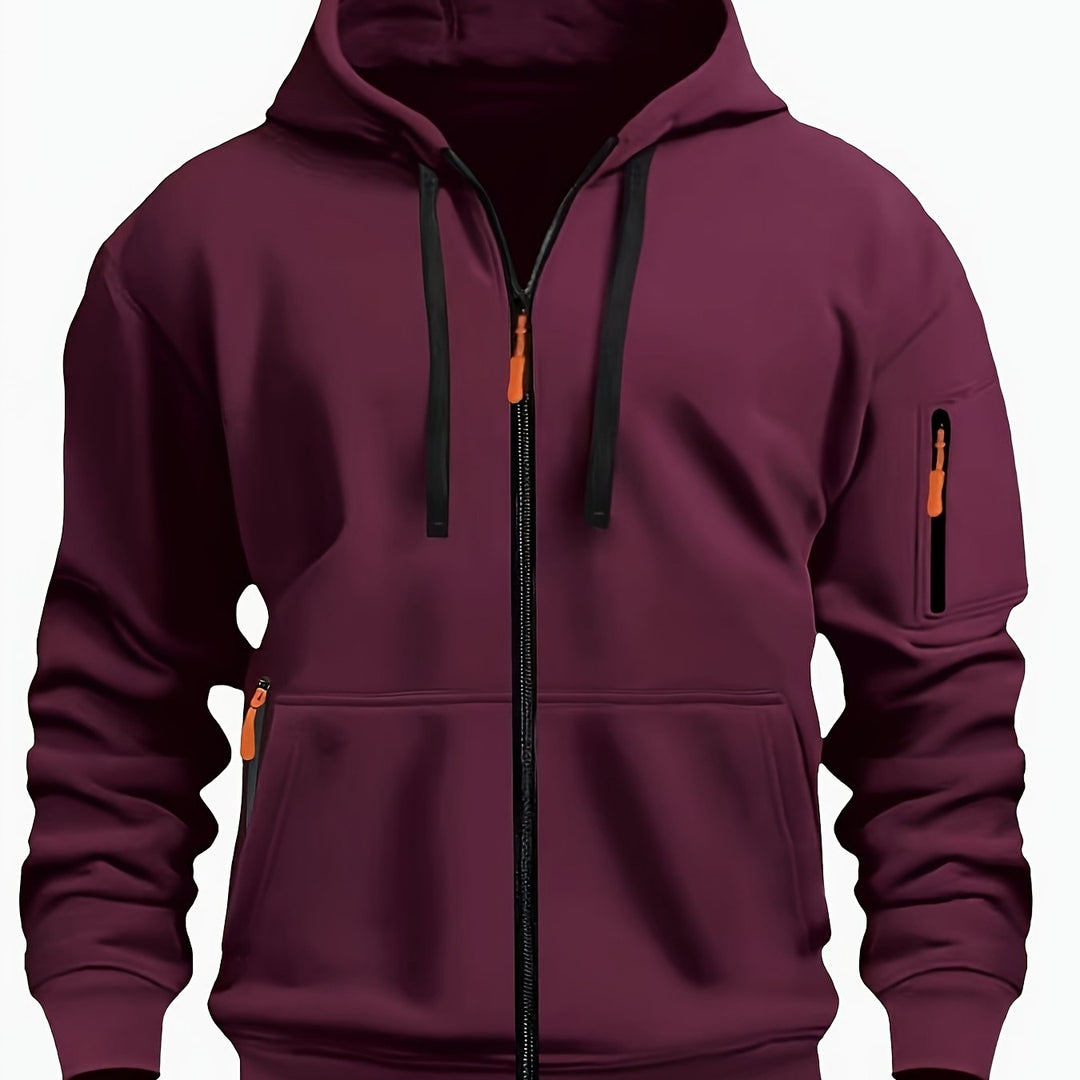 Heren Ritssluiting Hoodie in bourgondië, Comfortabele Dagelijkse Laag