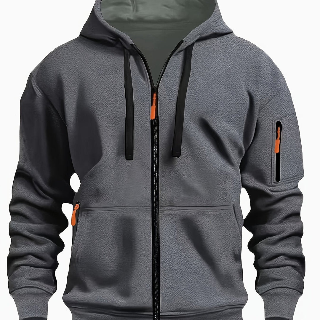 Heren Ritssluiting Hoodie in donkergrijs, Comfortabele Dagelijkse Laag