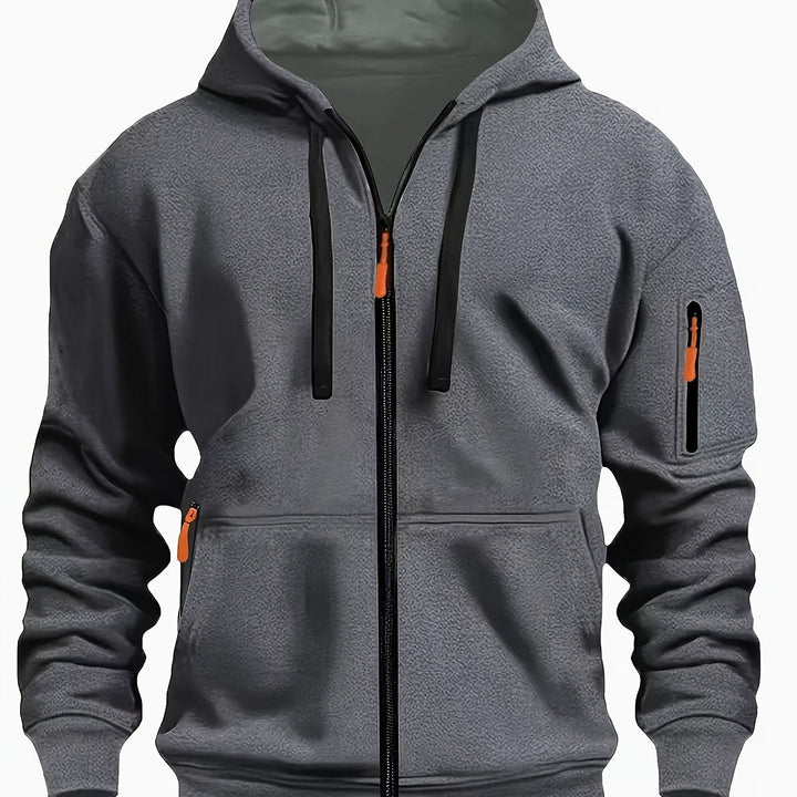 Heren Ritssluiting Hoodie in donkergrijs, Comfortabele Dagelijkse Laag