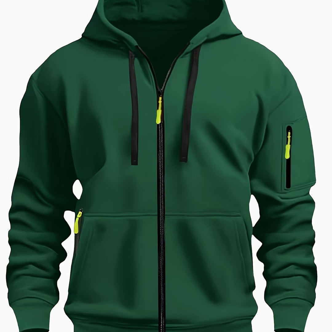 Heren Ritssluiting Hoodie in donkergroen, Comfortabele Dagelijkse Laag