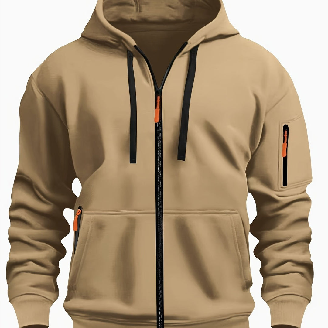 Heren Ritssluiting Hoodie in khaki, Comfortabele Dagelijkse Laag