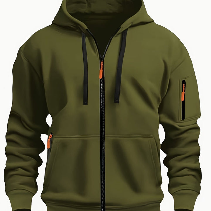 Heren Ritssluiting Hoodie in legergroen, Comfortabele Dagelijkse Laag