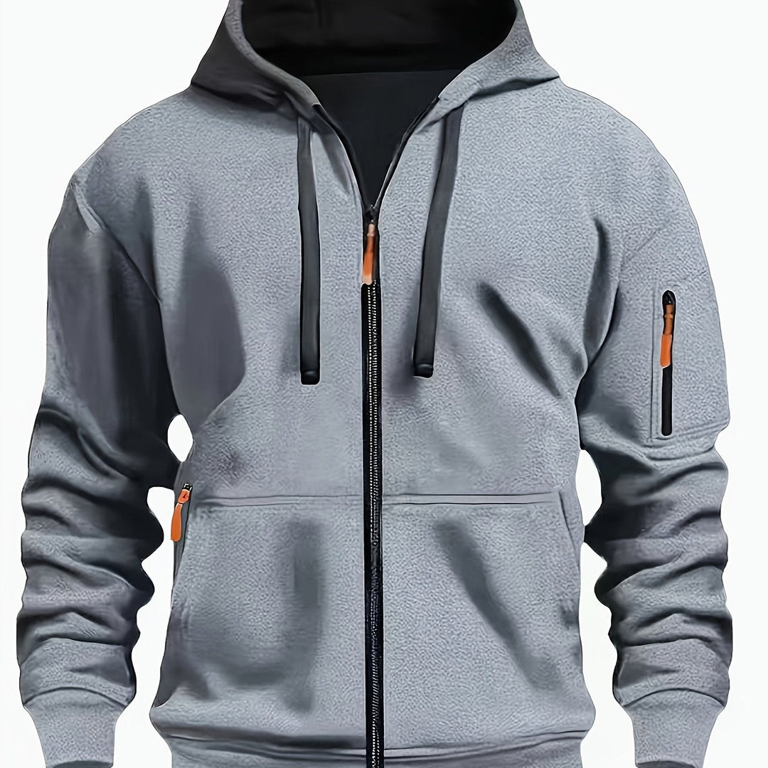 Heren Ritssluiting Hoodie in lichtgrijs, Comfortabele Dagelijkse Laag