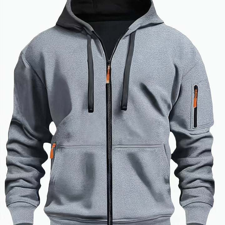 Heren Ritssluiting Hoodie in lichtgrijs, Comfortabele Dagelijkse Laag