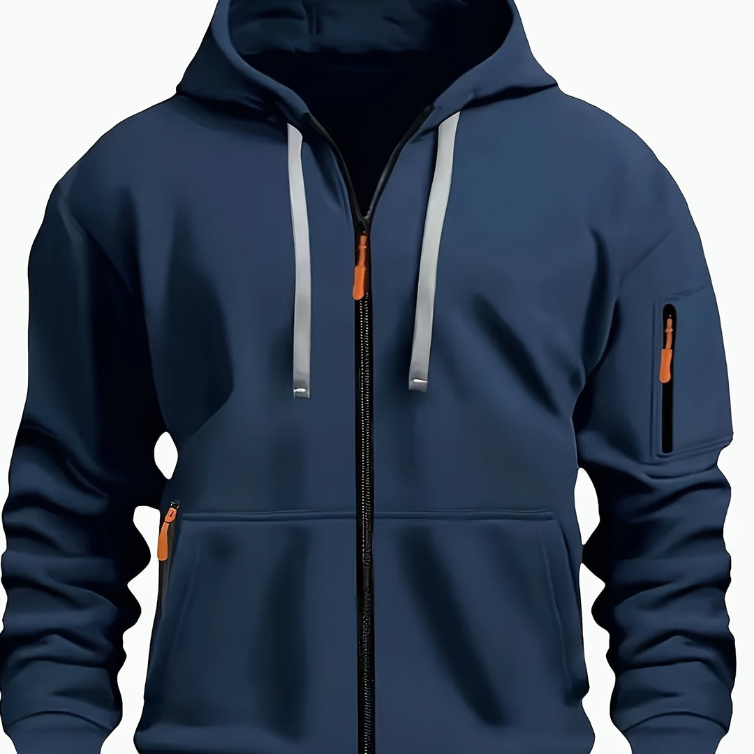 Heren Ritssluiting Hoodie in marineblauw, Comfortabele Dagelijkse Laag