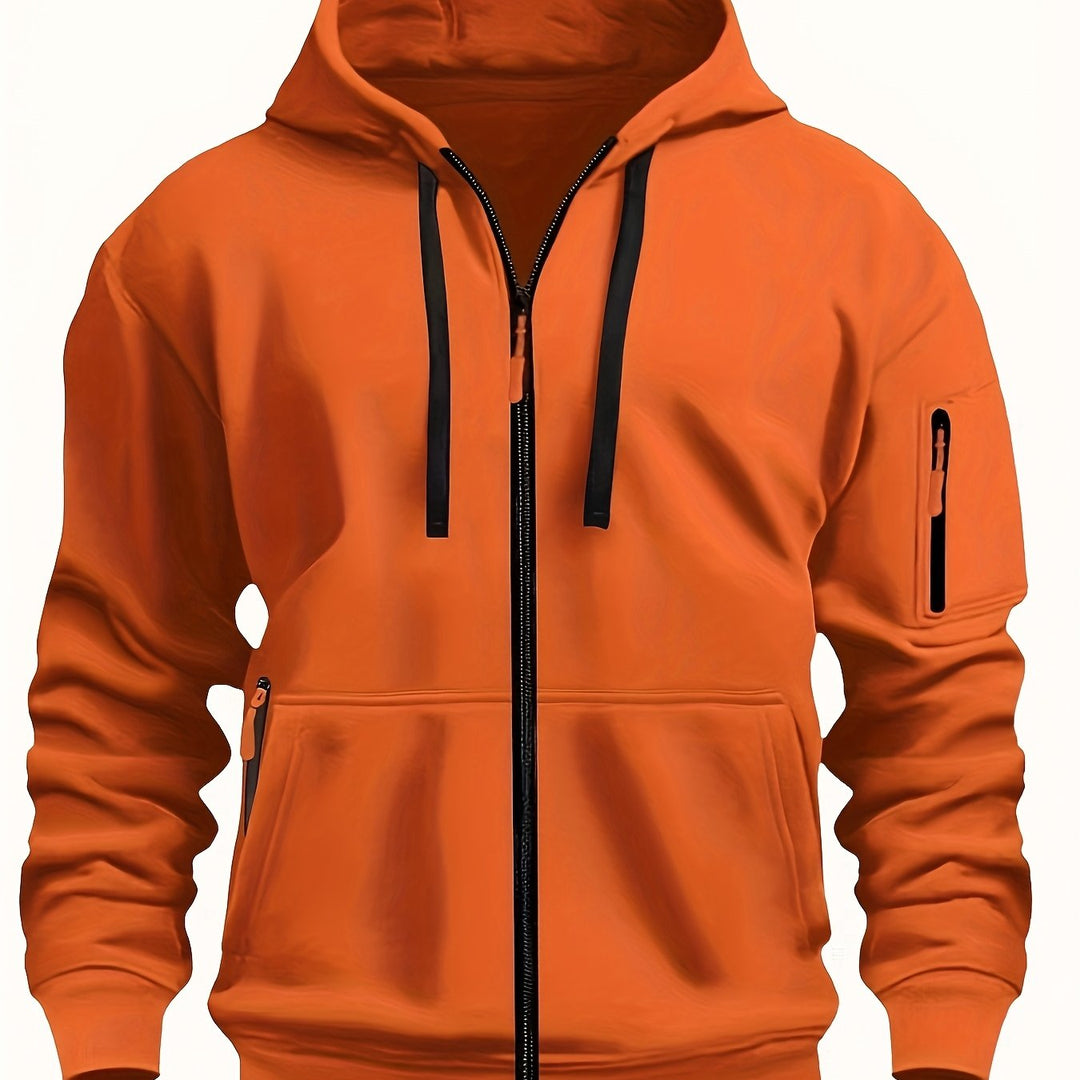 Heren Ritssluiting Hoodie in oranjrood, Comfortabele Dagelijkse Laag