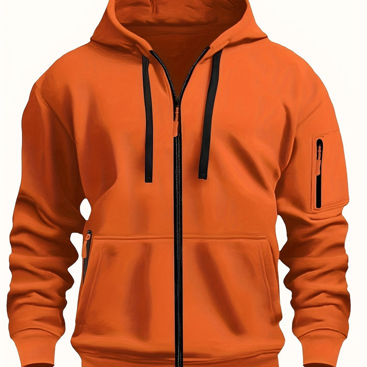 Heren Ritssluiting Hoodie in oranjrood, Comfortabele Dagelijkse Laag