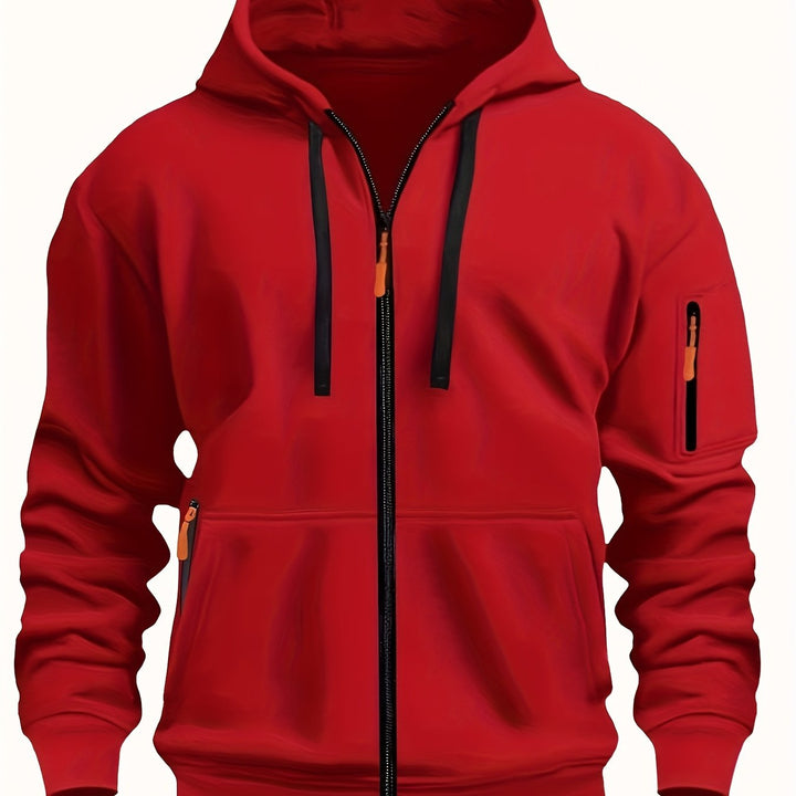 Heren Ritssluiting Hoodie in rood, Comfortabele Dagelijkse Laag