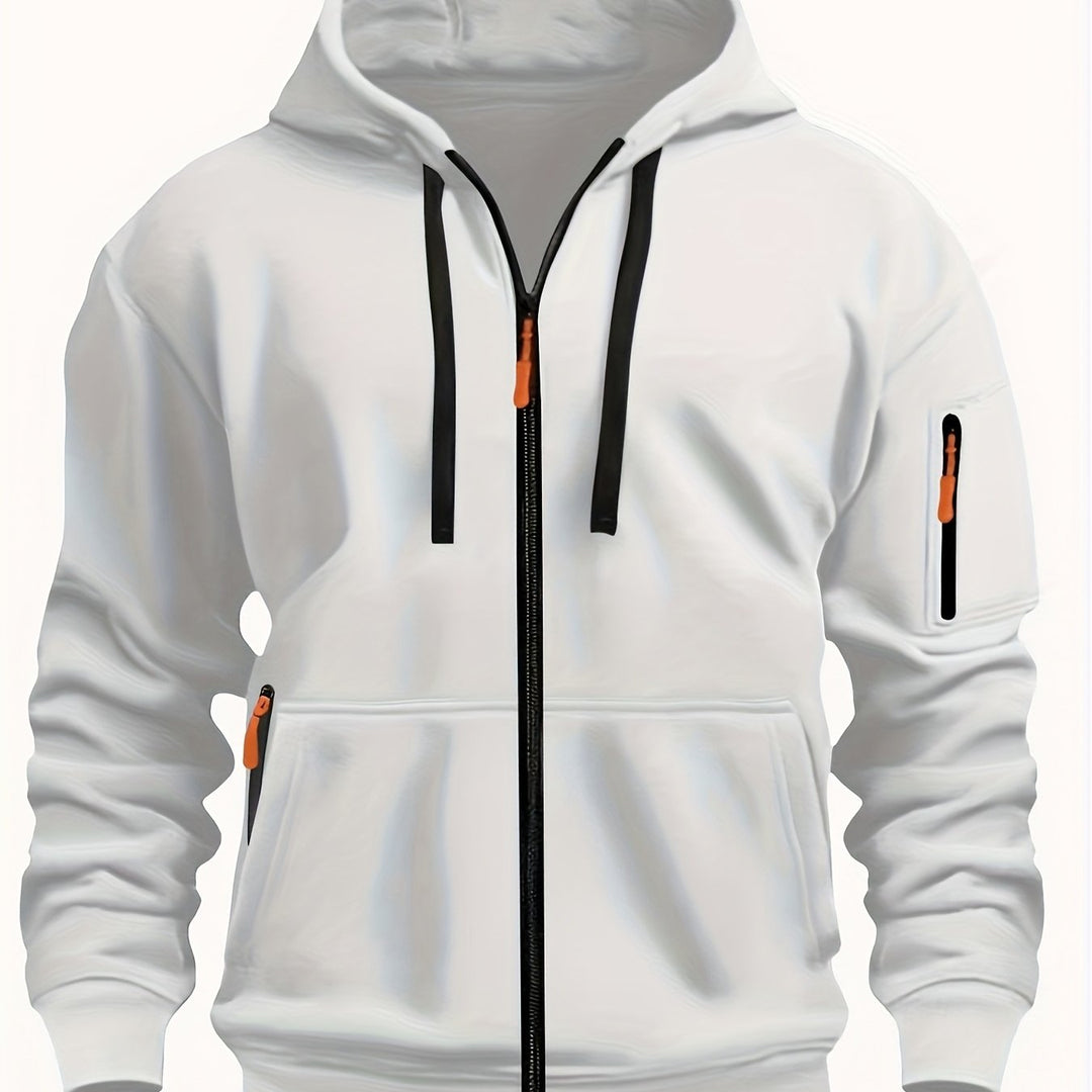 Heren Ritssluiting Hoodie in wit, Comfortabele Dagelijkse Laag