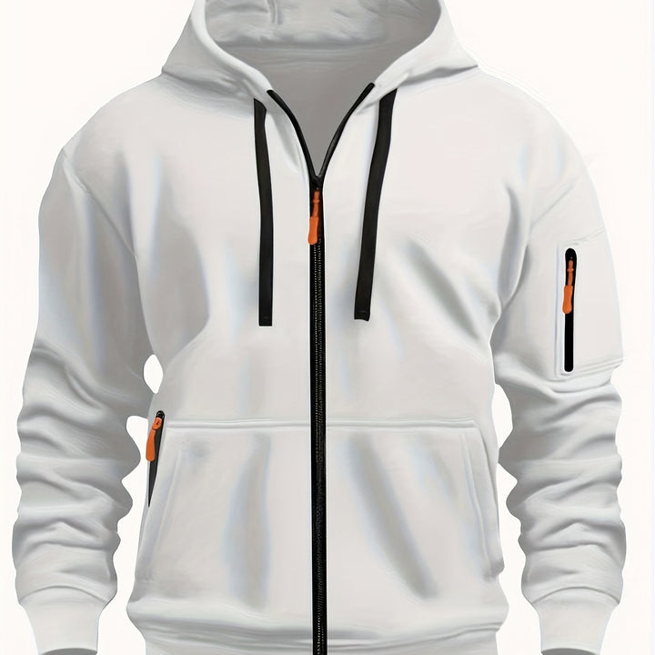 Heren Ritssluiting Hoodie in wit, Comfortabele Dagelijkse Laag