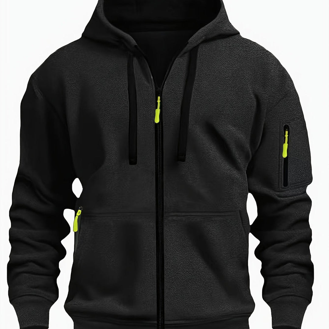Heren Ritssluiting Hoodie in zwart, Comfortabele Dagelijkse Laag