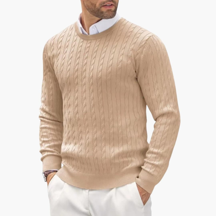 Heren Ronde Hals Trui - Klassieke Kabelpatroon - Beige