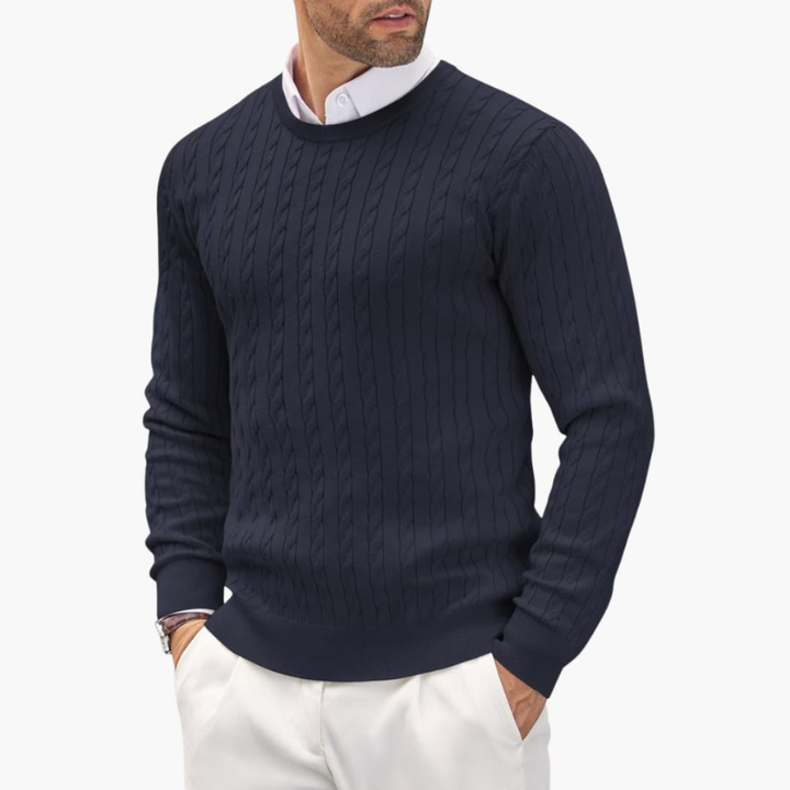 Heren Ronde Hals Trui - Klassieke Kabelpatroon - Blauw