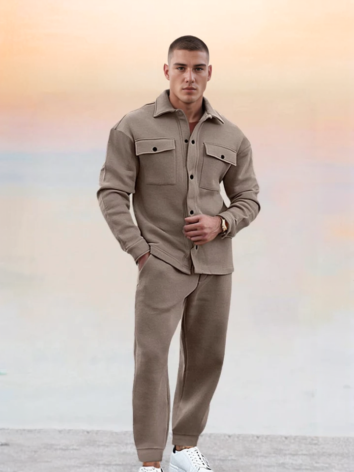 Heren Set Straight Knoopsluiting - Lente Outfit - Khaki