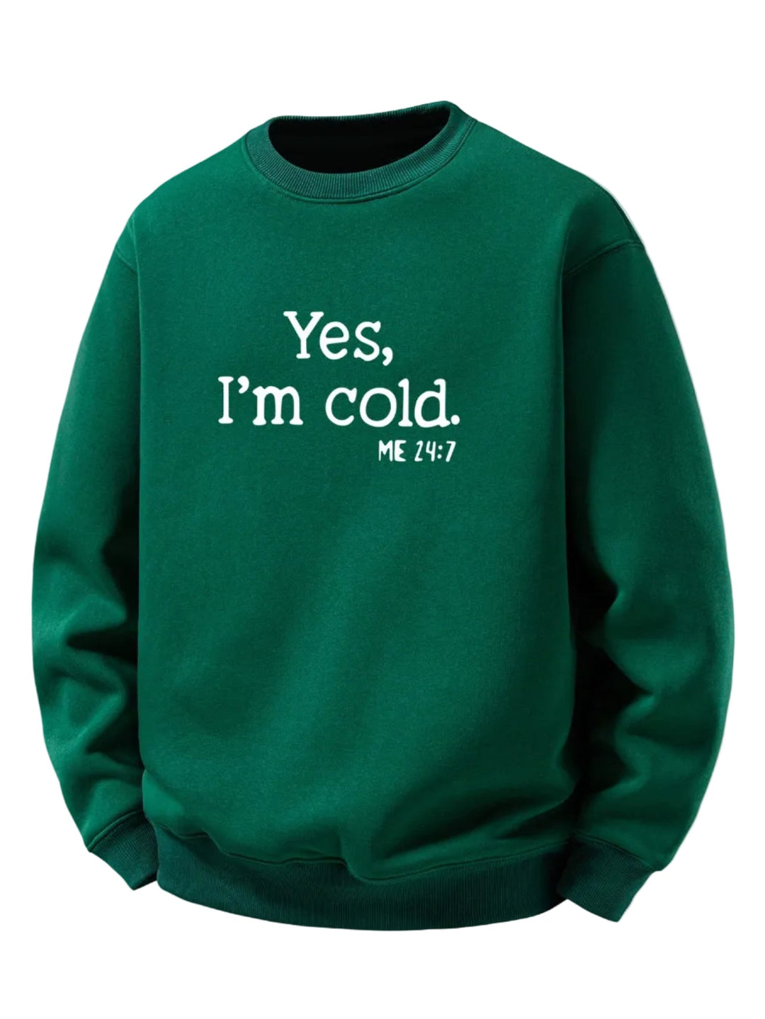Heren Sherpa Fleece Sweatshirt Geprint in donkergroen, Relaxed Fit Crew Neck