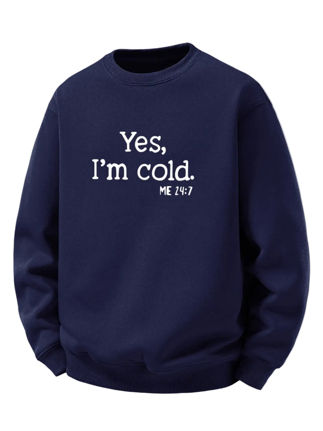 Heren Sherpa Fleece Sweatshirt Geprint in marineblauw, Relaxed Fit Crew Neck