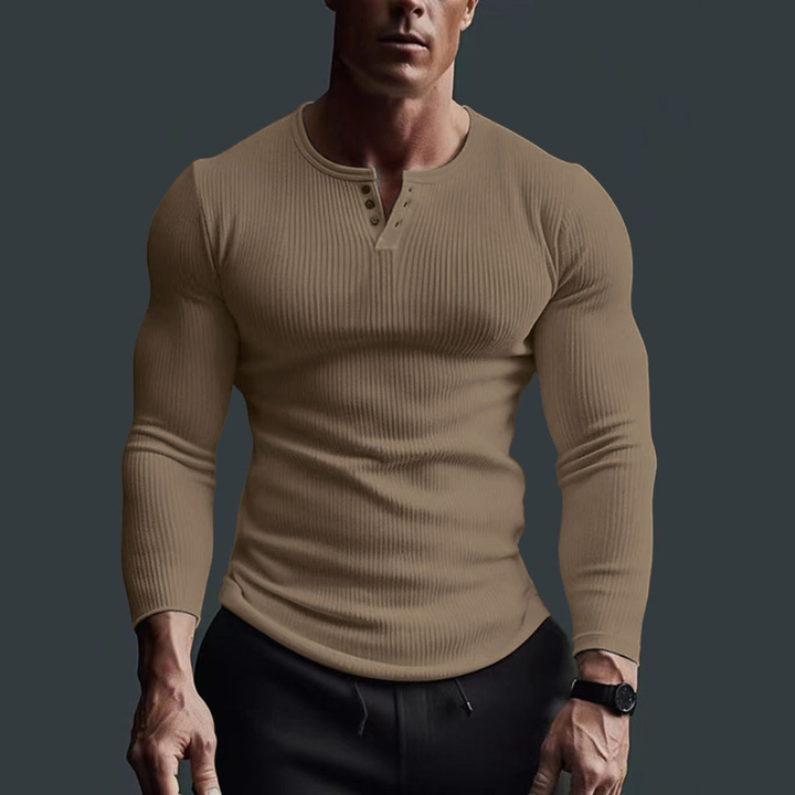 Heren Shirt Slim Fit Geribd - Sportief & Casual - Khaki