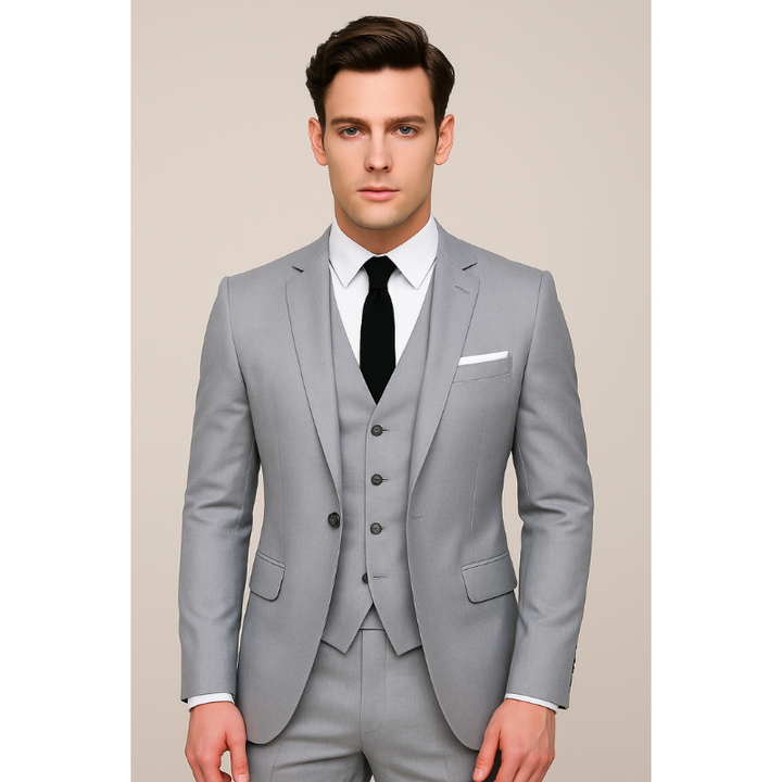 Heren Slim Fit 3-Delige Pak - Blazer, Gilet en Broek - Grijs