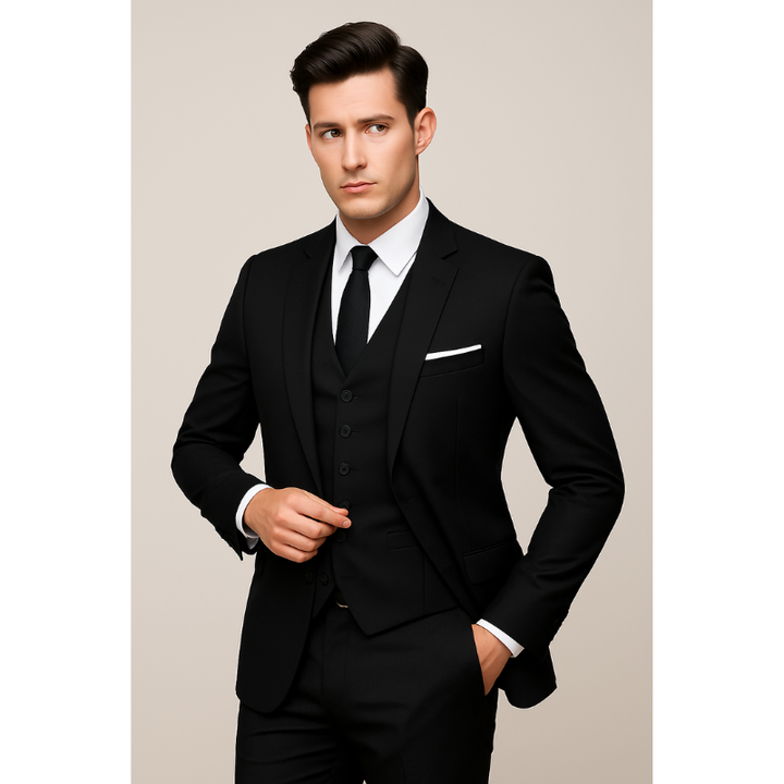 Heren Slim Fit 3-Delige Pak - Blazer, Gilet en Broek - Zwart