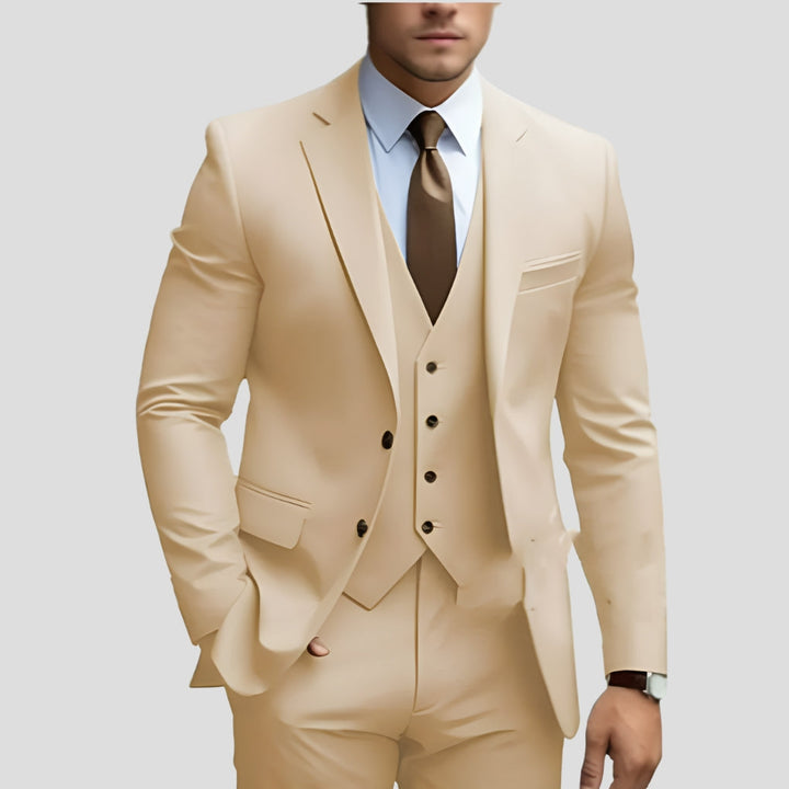 Heren Slim-Fit Driedelig Pak in beige, Elegante Formele Snit