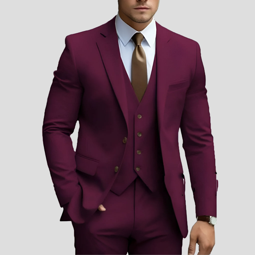 Heren Slim-Fit Driedelig Pak in bordeaux, Elegante Formele Snit
