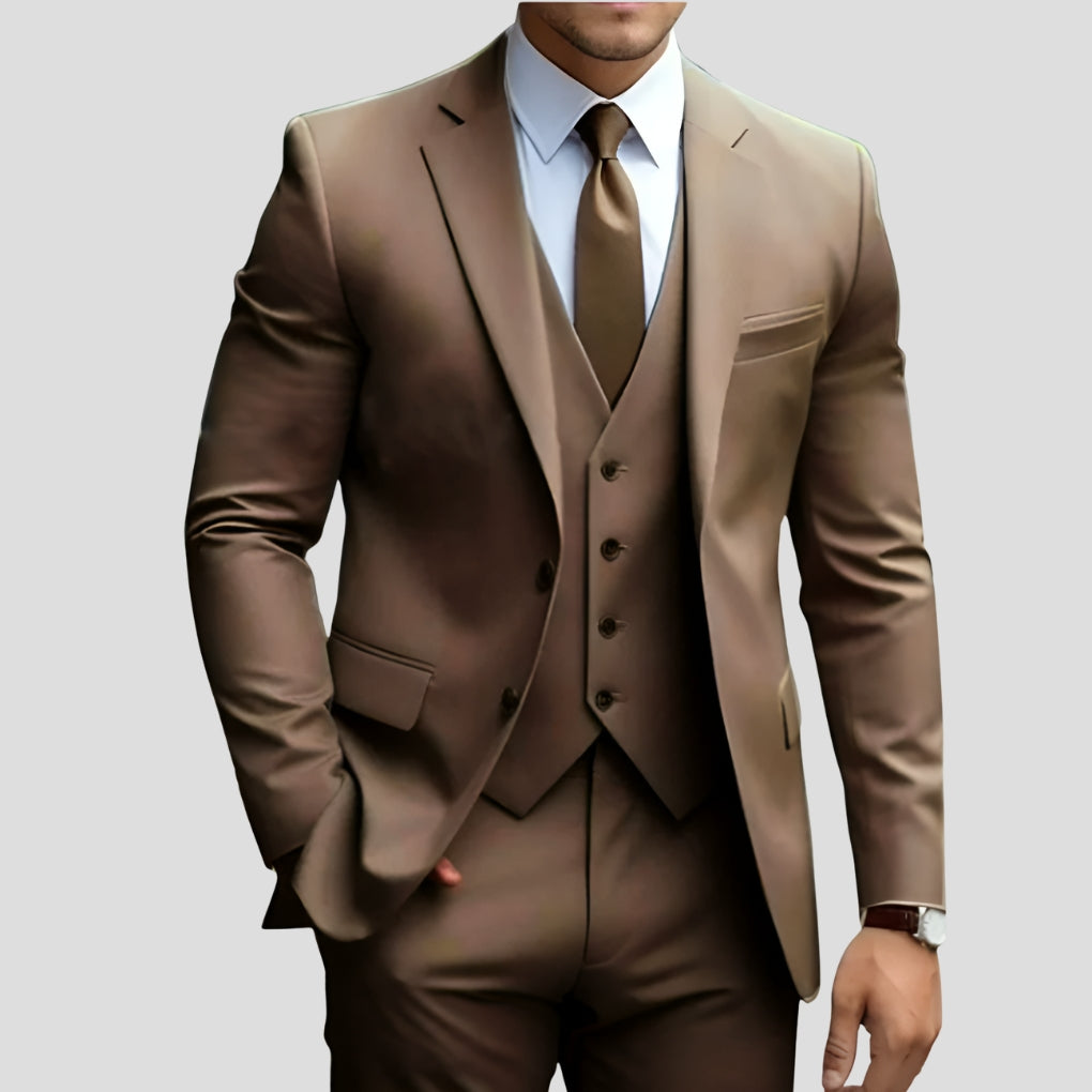Heren Slim-Fit Driedelig Pak in bruin (warm), Elegante Formele Snit